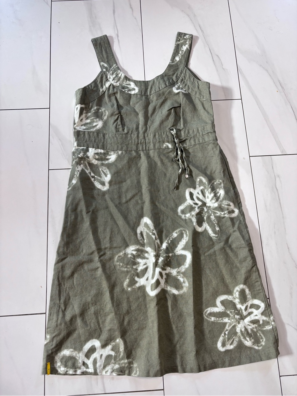 Lolë Green / khaki Linen Blend A-Line Empire Waist Sleeveless Midi Dress Size M
